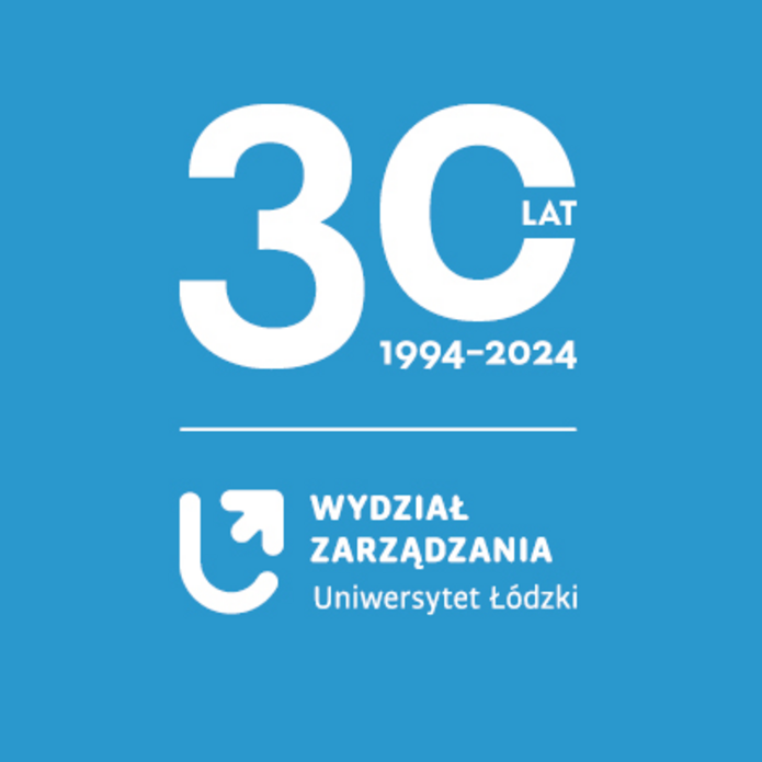 niebieski baner na napisem: 30 lat Wydziału Zarządznia UŁ (1994 - 2024)