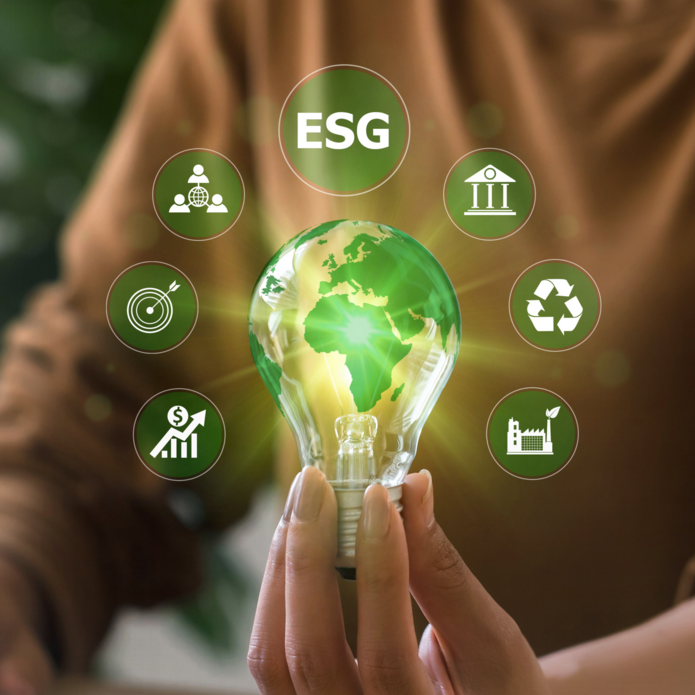 symboliczny obraz z ikonami związanymi z ESG