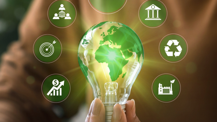 symboliczny obraz z ikonami związanymi z ESG